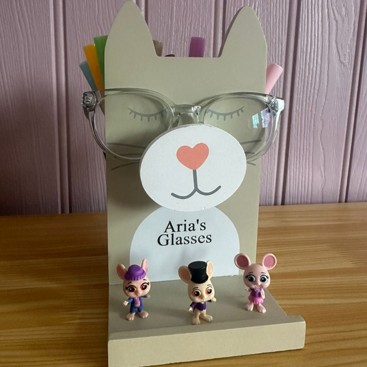 Personalised Engraved Wooden Cat Glasses Holder