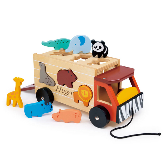 Personalised Engraved Wooden Shape Sorting Safari Truck