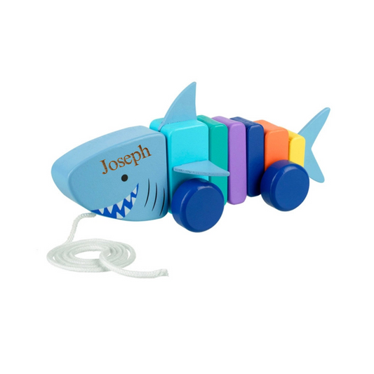 Personalised Engraved Wooden Shark Pull-Along Toy