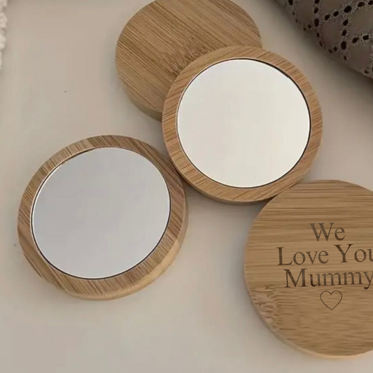 Personalised Engraved Portable Wooden Makeup Mirror